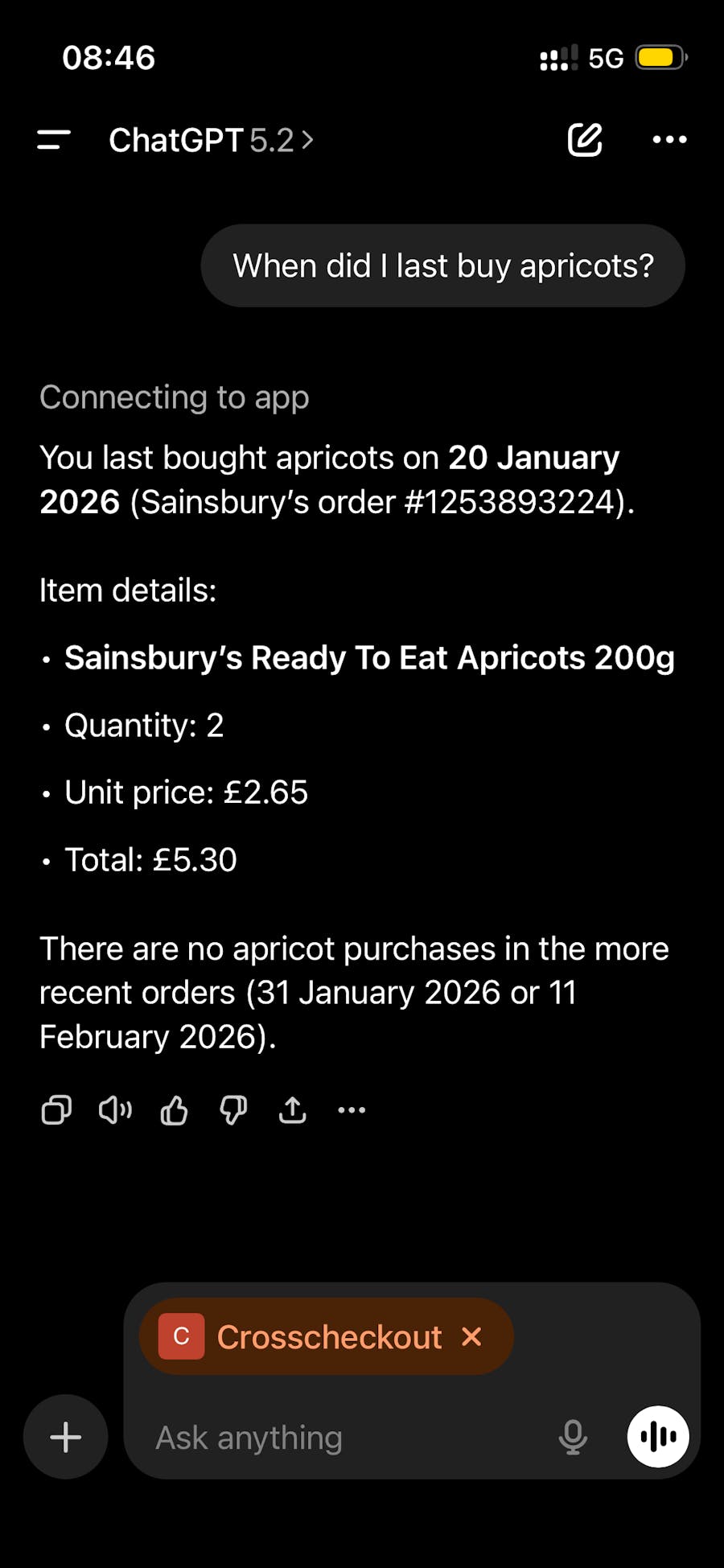 When did I last buy apricots?